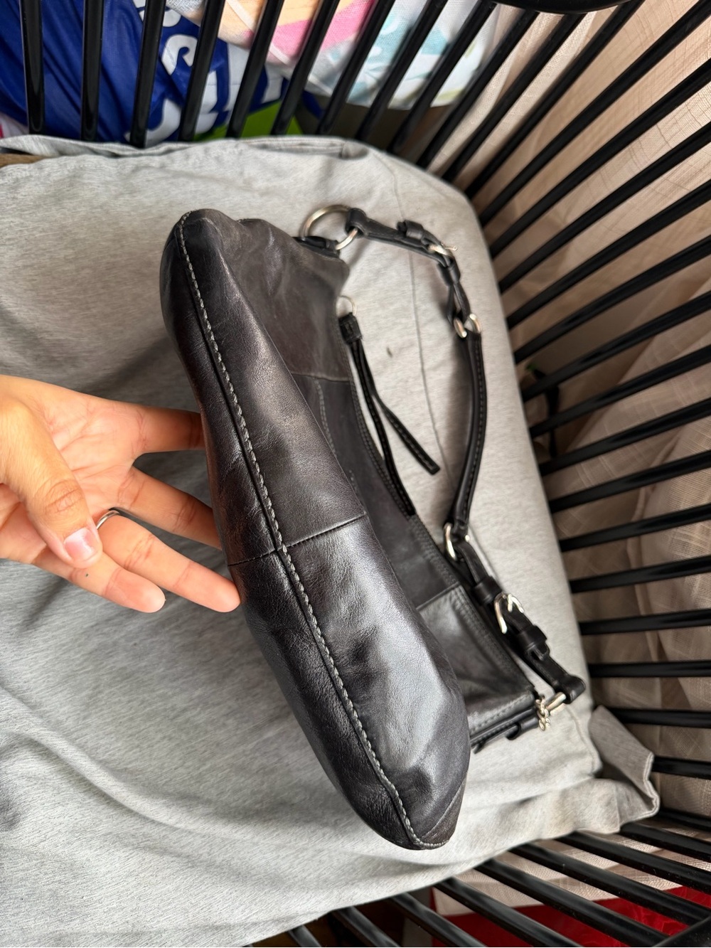 Coach Black Leather Hobo Shoulder Bag with Silver Hardware - Picture 4 of 9